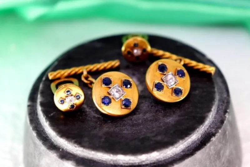 Discount Pamono Gold Cufflinks in Button Shape with Four Synthetic Sapphires, Set of 2