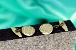 Pamono Gold Cufflinks in Button Shape with Strips, Set of 2