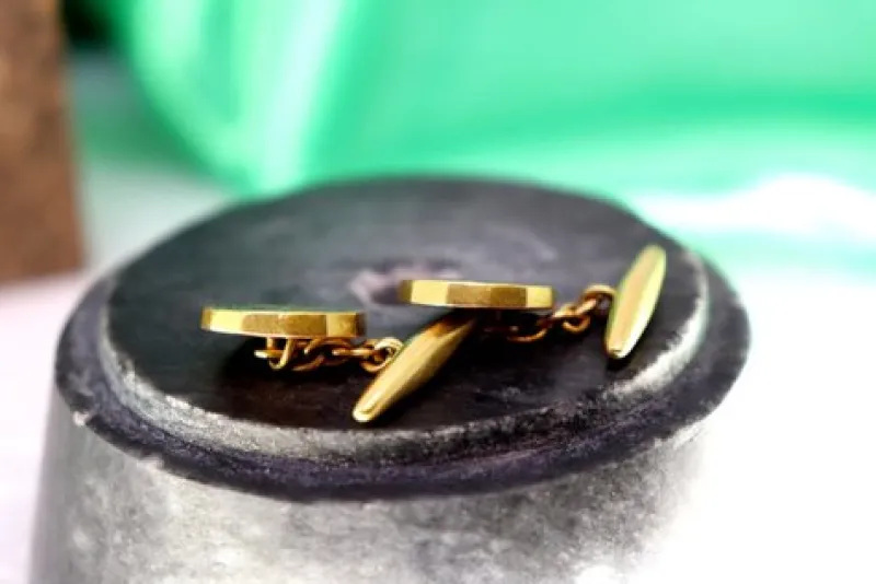 Pamono Gold Cufflinks in Button Shape with Blue Accents, Set of 2> Cufflinks