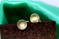 Pamono Gold Cufflinks in Button Shape with Blue Accents, Set of 2><noscript><img width=