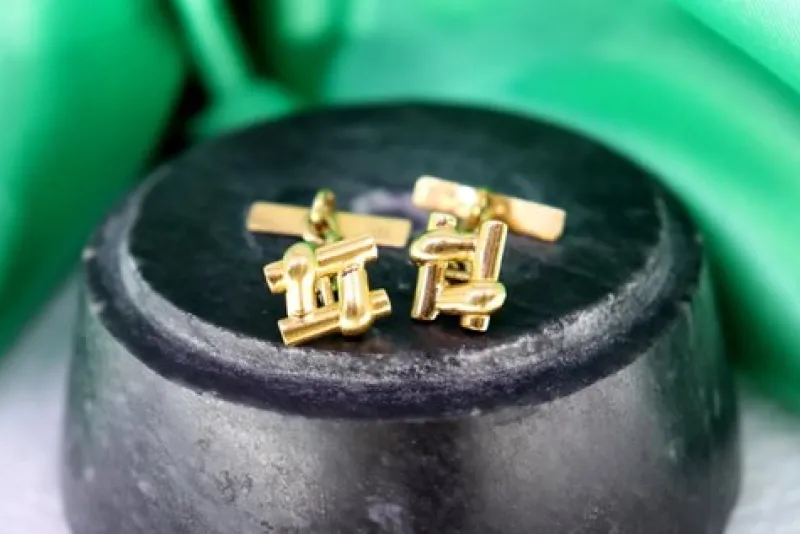 Pamono Gold Cufflinks in Cardinal and Cut-Out Caps, Set of 2> Cufflinks