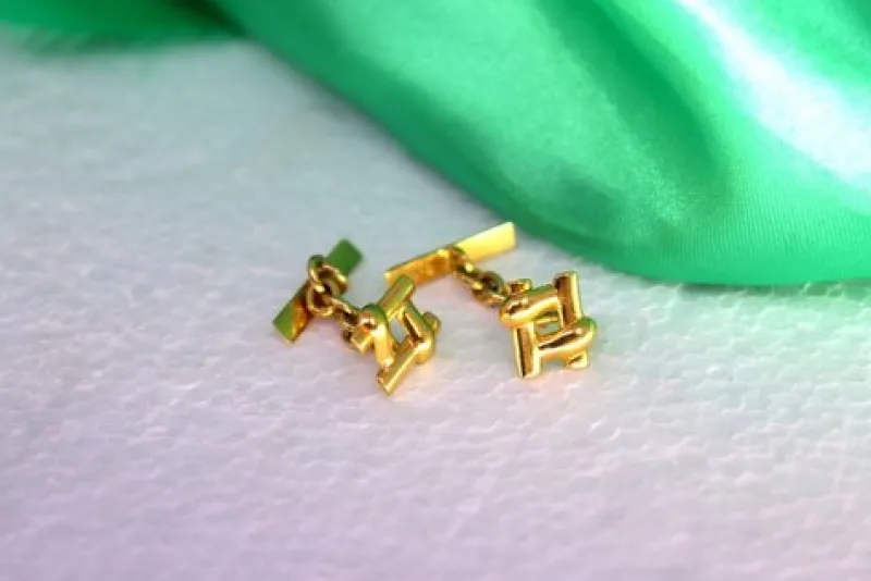 Pamono Gold Cufflinks in Cardinal and Cut-Out Caps, Set of 2> Cufflinks