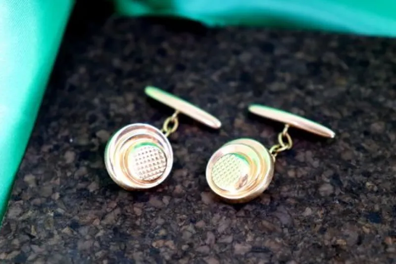 Pamono Gold Cufflinks in Raised Button Shape, Set of 2