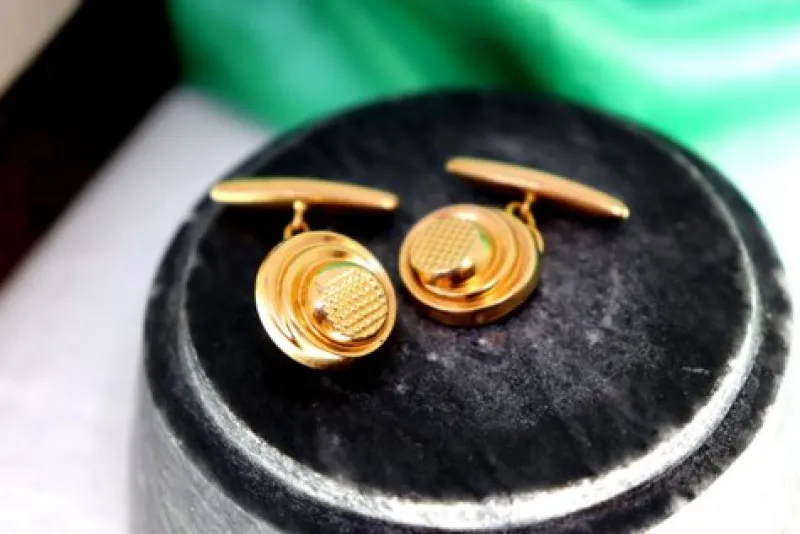 Pamono Gold Cufflinks in Raised Button Shape, Set of 2