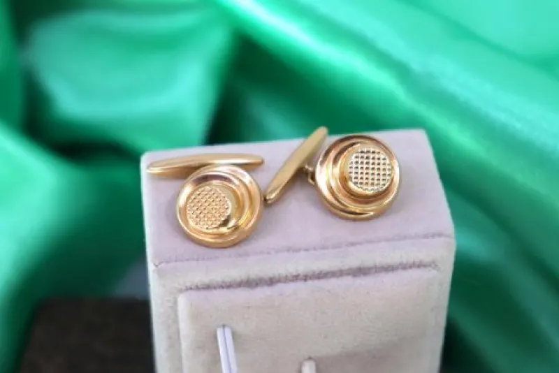Pamono Gold Cufflinks in Raised Button Shape, Set of 2