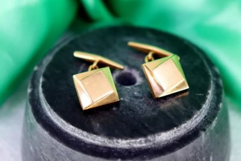 Pamono Gold Cufflinks in Square Shape with Geometric Figures, Set of 2> Cufflinks