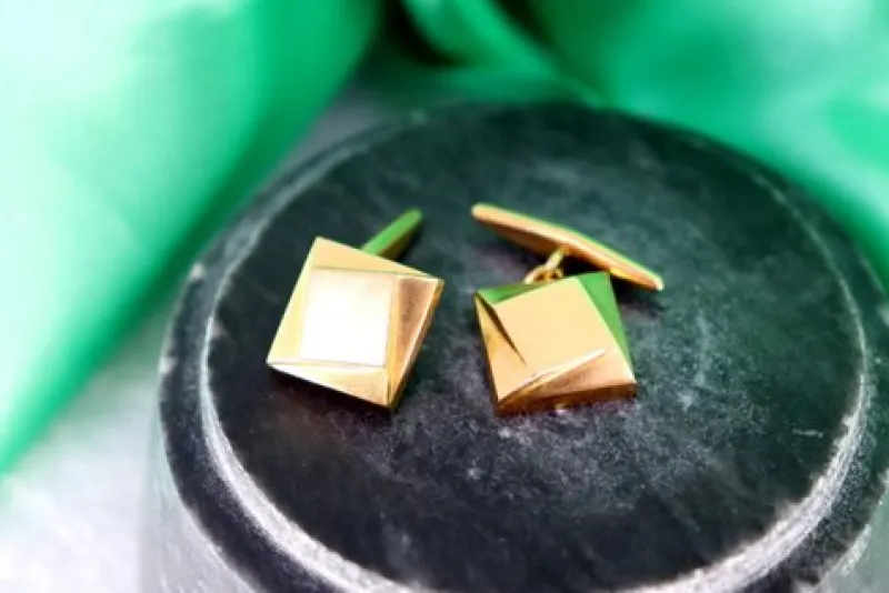 Pamono Gold Cufflinks in Square Shape with Geometric Figures, Set of 2> Cufflinks