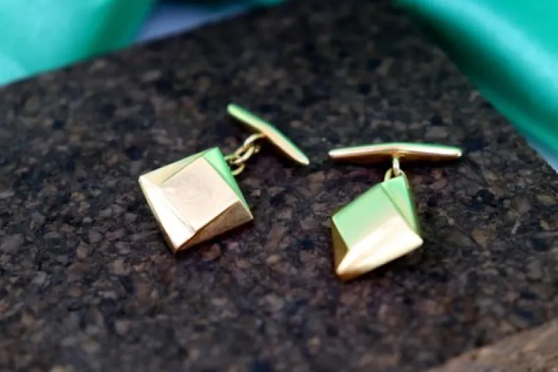 Pamono Gold Cufflinks in Square Shape with Geometric Figures, Set of 2> Cufflinks