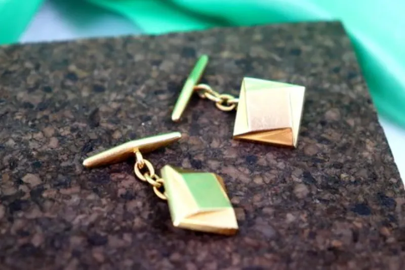 Pamono Gold Cufflinks in Square Shape with Geometric Figures, Set of 2> Cufflinks