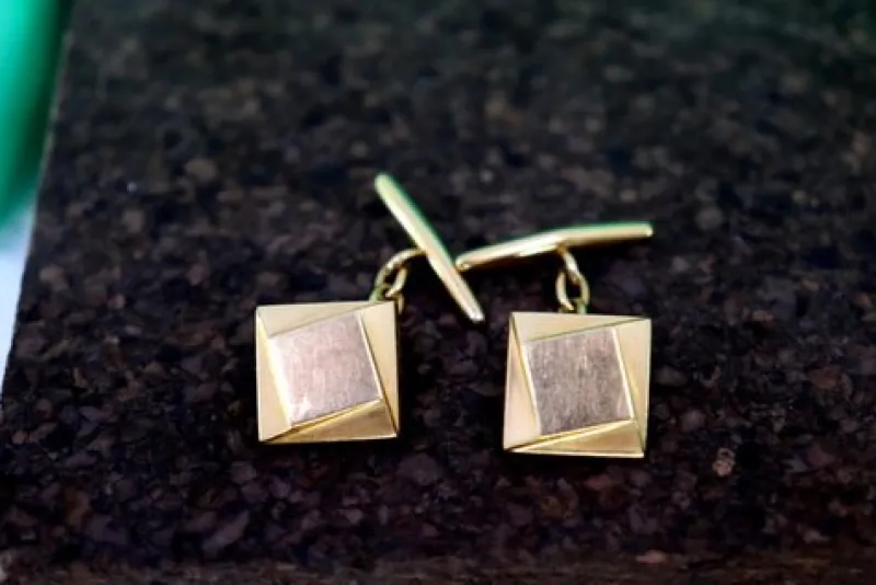 Pamono Gold Cufflinks in Square Shape with Geometric Figures, Set of 2> Cufflinks
