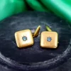 Pamono Gold Cufflinks in Square and Concave Shapes with Blue Zirconia, Set of 2> Cufflinks