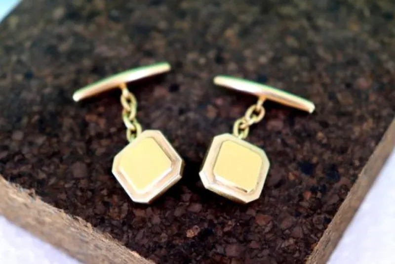 Pamono Gold Cufflinks in Square Shape, Set of 2> Cufflinks