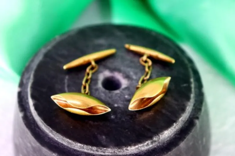 Pamono Gold Cufflinks in the Shape of Closed Leaf, Set of 2> Cufflinks