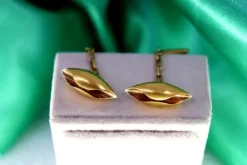 Pamono Gold Cufflinks in the Shape of Closed Leaf, Set of 2><noscript><img width=