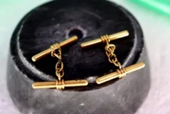 Pamono Gold Cufflinks in the Shape of Crossbars and Curls in the Center, Set of 2><noscript><img width=