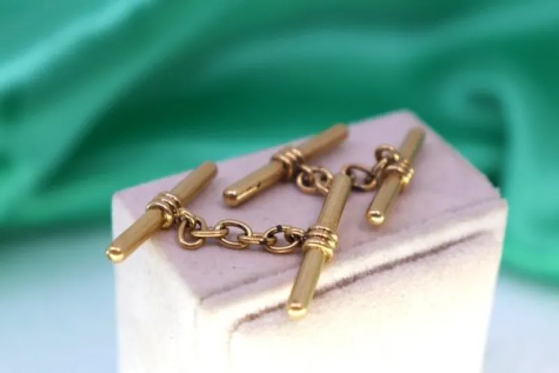 Pamono Gold Cufflinks in the Shape of Crossbars and Curls in the Center, Set of 2> Cufflinks