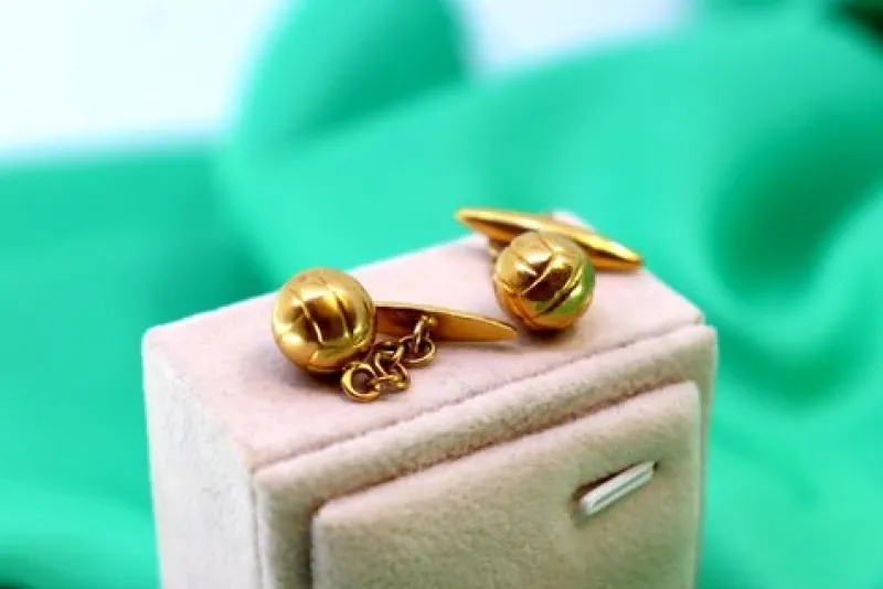 Pamono Gold Cufflinks in the Shape of Footballs, Set of 2> Cufflinks
