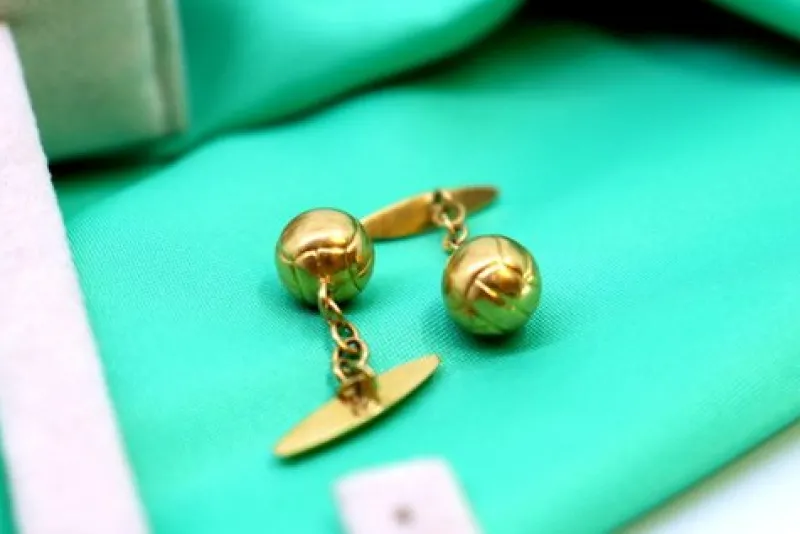Pamono Gold Cufflinks in the Shape of Footballs, Set of 2> Cufflinks