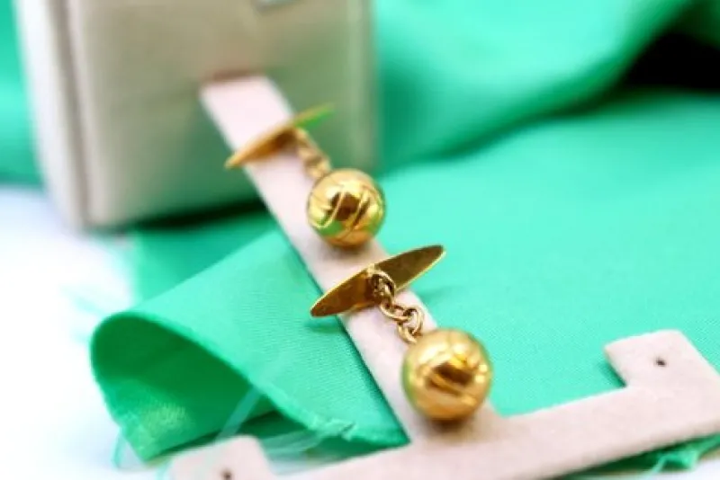Pamono Gold Cufflinks in the Shape of Footballs, Set of 2> Cufflinks