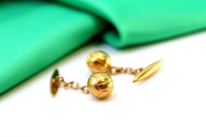 Pamono Gold Cufflinks in the Shape of Footballs, Set of 2> Cufflinks