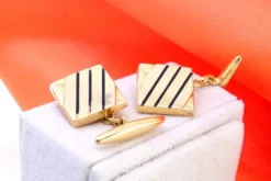 Discount Pamono Gold Cufflinks with Black Stripes, Set of 2