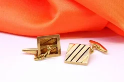 Discount Pamono Gold Cufflinks with Black Stripes, Set of 2