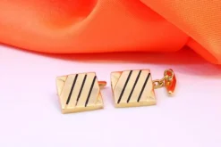 Discount Pamono Gold Cufflinks with Black Stripes, Set of 2