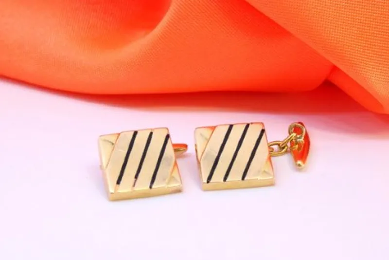 Discount Pamono Gold Cufflinks with Black Stripes, Set of 2