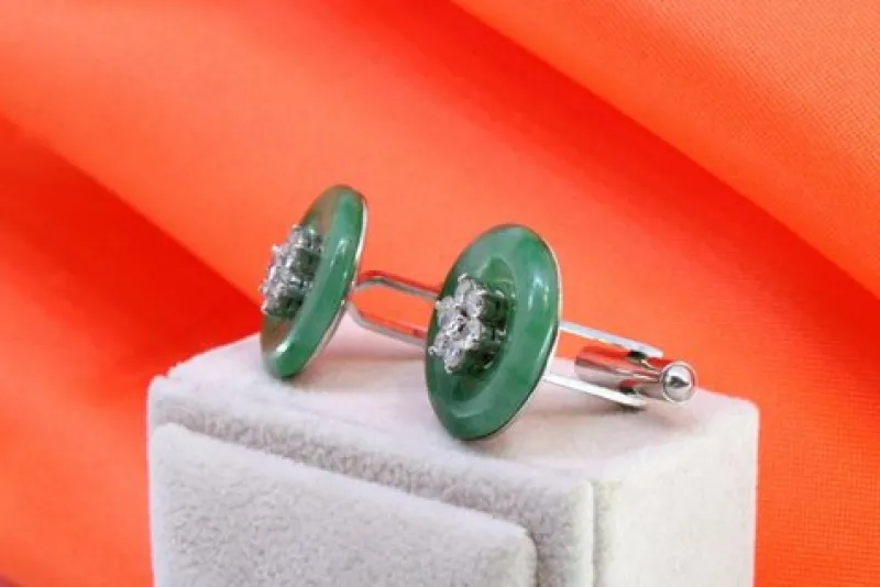 Pamono Gold Cufflinks with Brilliant-Cut Diamonds, Set of 2