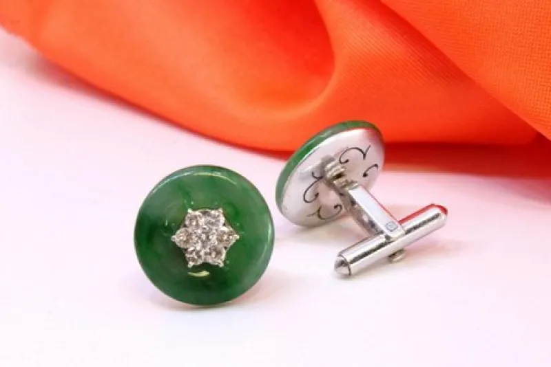 Pamono Gold Cufflinks with Brilliant-Cut Diamonds, Set of 2
