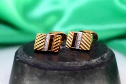 Pamono Gold Cufflinks with Brilliant-Cut Diamonds and Calibrated Rubies, Set of 2> Cufflinks