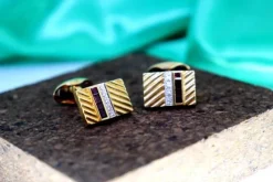 Pamono Gold Cufflinks with Brilliant-Cut Diamonds and Calibrated Rubies, Set of 2><noscript><img width=