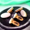 Pamono Gold Cufflinks with Ceramic and Two Brilliant-Cut Diamonds, Set of 2