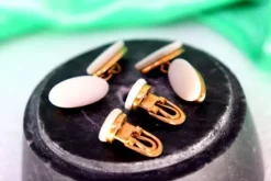 Pamono Gold Cufflinks with Ceramic and Two Brilliant-Cut Diamonds, Set of 2
