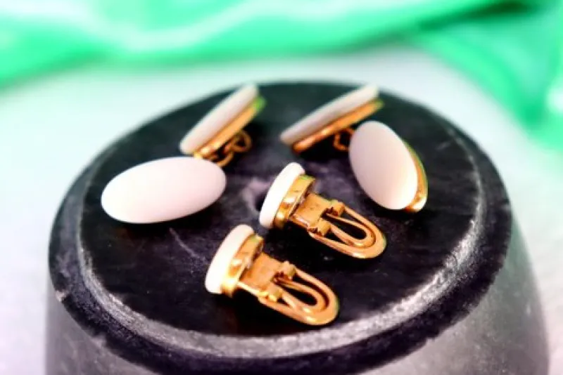Pamono Gold Cufflinks with Ceramic and Two Brilliant-Cut Diamonds, Set of 2