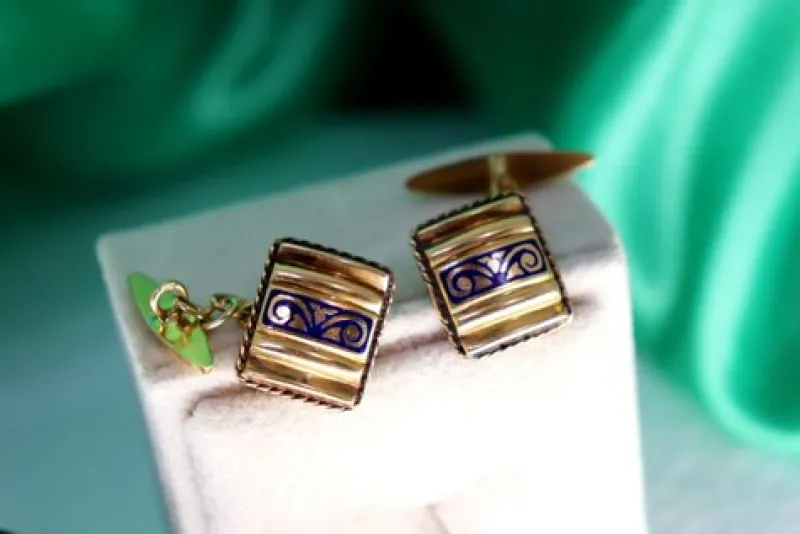 New Pamono Gold Cufflinks with Corded Trim, Set of 2