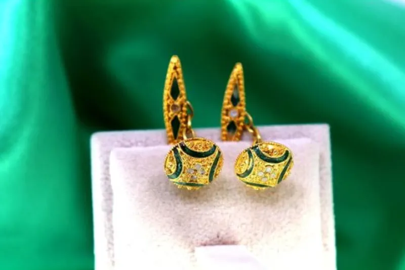 Pamono Gold Cufflinks with Enamelled Reliefs, Set of 2