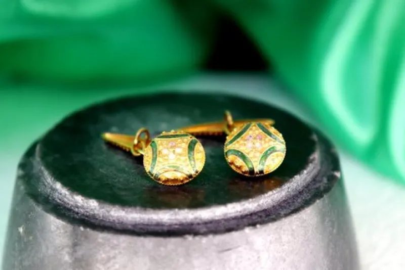 Pamono Gold Cufflinks with Enamelled Reliefs, Set of 2