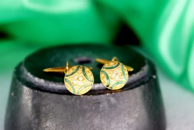 Pamono Gold Cufflinks with Enamelled Reliefs, Set of 2