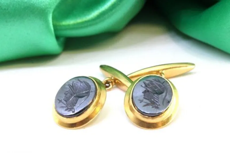 Pamono Gold Cufflinks with Figures, Set of 2> Cufflinks