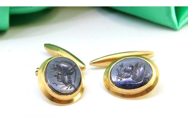 Pamono Gold Cufflinks with Figures, Set of 2> Cufflinks