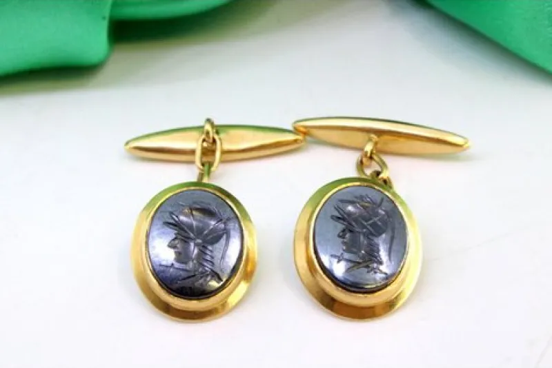 Pamono Gold Cufflinks with Figures, Set of 2> Cufflinks