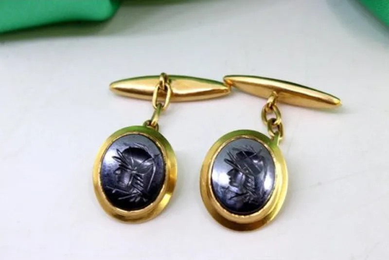 Pamono Gold Cufflinks with Figures, Set of 2> Cufflinks