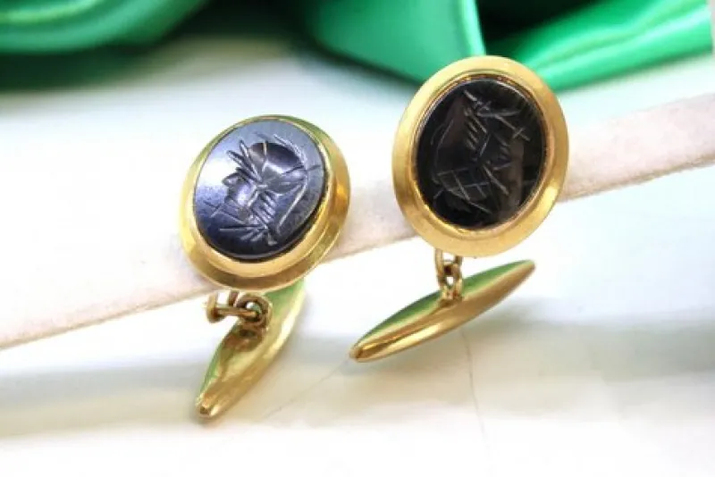 Pamono Gold Cufflinks with Figures, Set of 2> Cufflinks