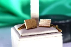 Pamono Gold Cufflinks with Guilloche Bands, Set of 2> Cufflinks