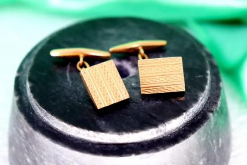Pamono Gold Cufflinks with Guilloche Bands, Set of 2> Cufflinks