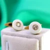 Pamono Gold Cufflinks with Ivory and Diamond Applications, Set of 2> Cufflinks