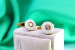 Pamono Gold Cufflinks with Ivory and Diamond Applications, Set of 2> Cufflinks
