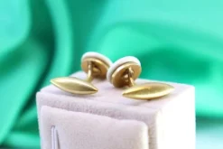 Pamono Gold Cufflinks with Ivory and Diamond Applications, Set of 2><noscript><img width=