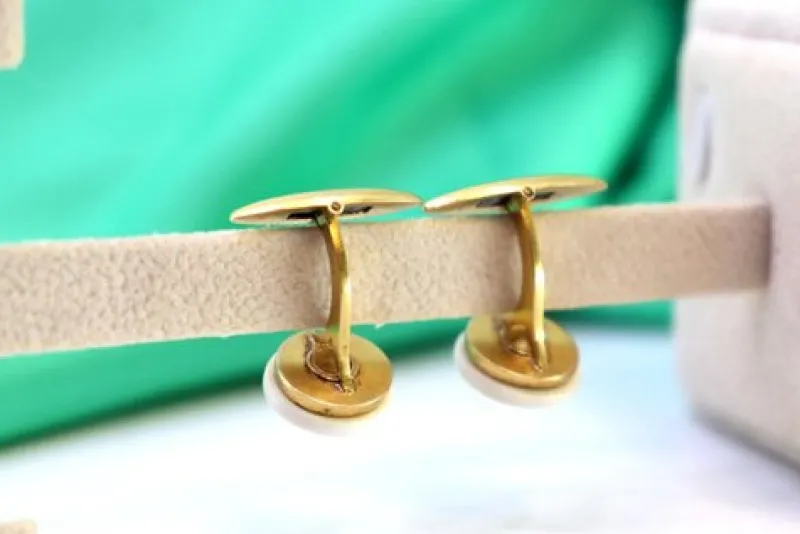 Pamono Gold Cufflinks with Ivory and Diamond Applications, Set of 2> Cufflinks